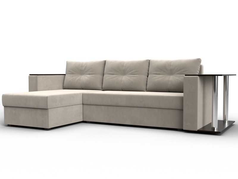 Диван угловой Атланта со столом левый угол, Микровельвет, Бежевый