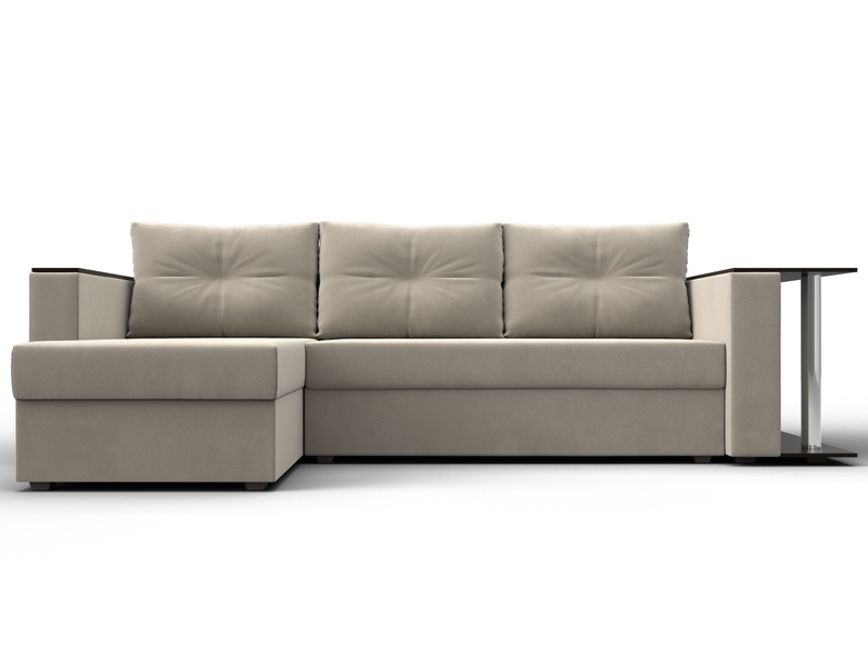 Диван угловой Атланта со столом левый угол, Микровельвет, Бежевый