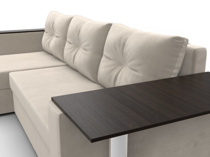 Диван угловой Атланта со столом левый угол, Микровельвет, Бежевый