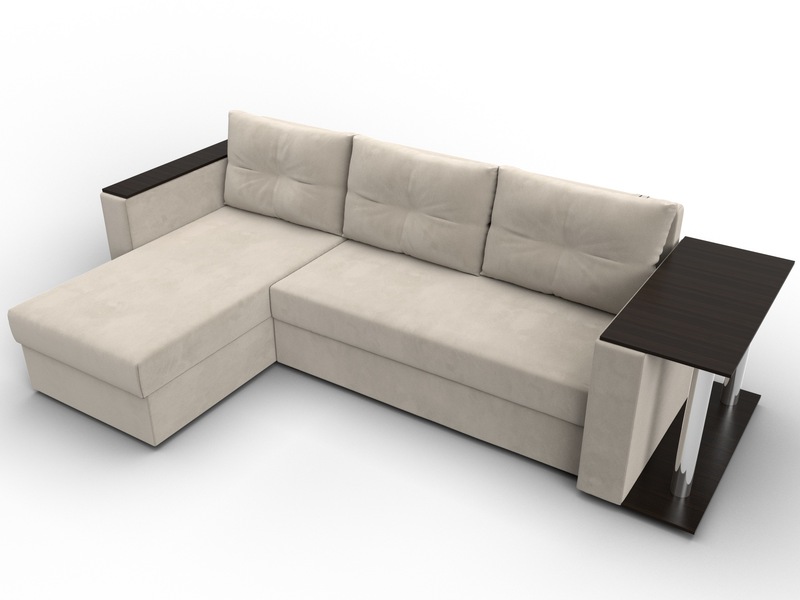 Диван угловой Атланта со столом левый угол, Микровельвет, Бежевый