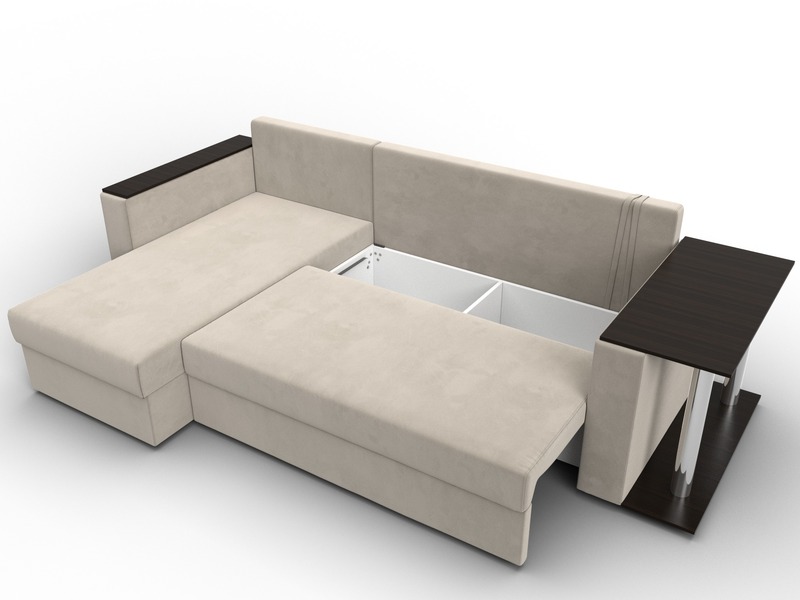 Диван угловой Атланта со столом левый угол, Микровельвет, Бежевый