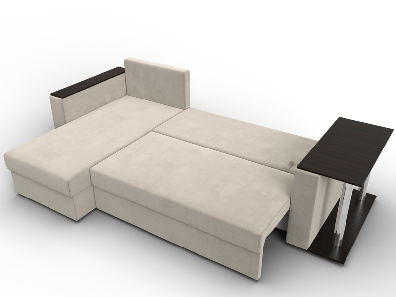 Диван угловой Атланта со столом левый угол, Микровельвет, Бежевый