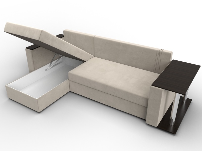 Диван угловой Атланта со столом левый угол, Микровельвет, Бежевый