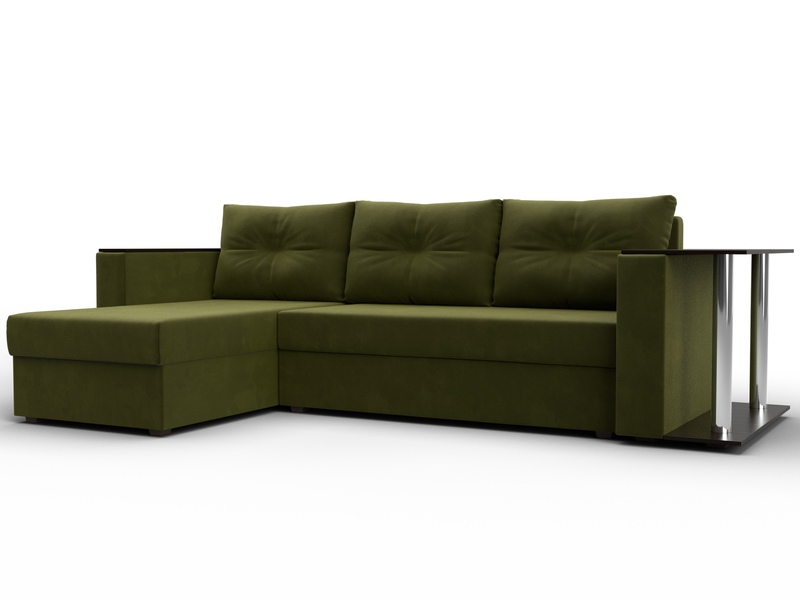 Диван угловой Атланта со столом левый угол, Микровельвет, Зеленый
