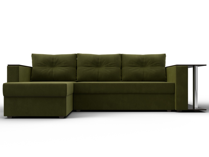 Диван угловой Атланта со столом левый угол, Микровельвет, Зеленый
