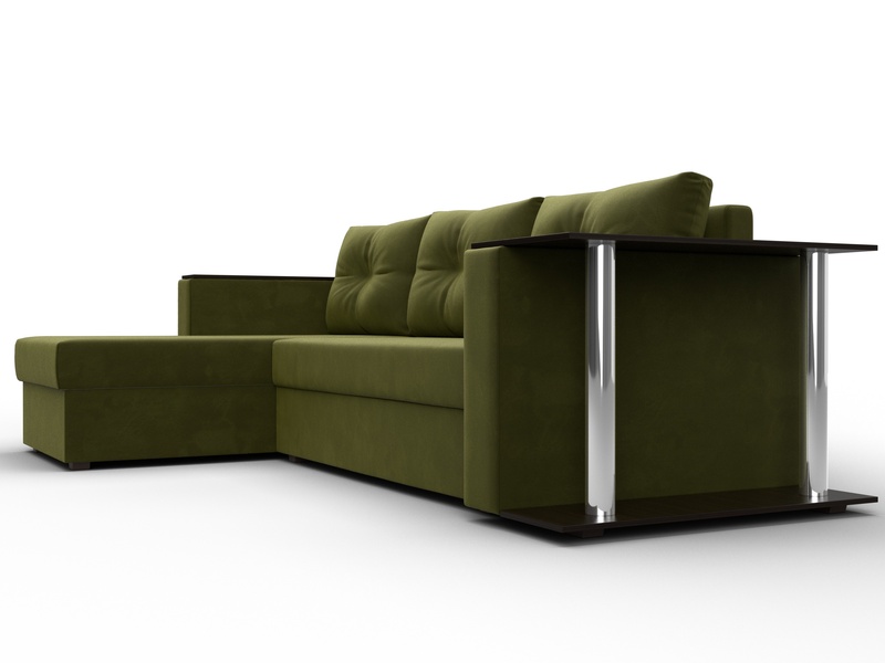 Диван угловой Атланта со столом левый угол, Микровельвет, Зеленый