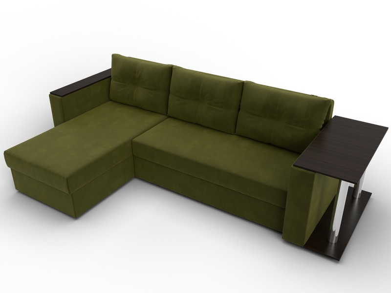 Диван угловой Атланта со столом левый угол, Микровельвет, Зеленый