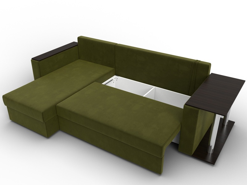 Диван угловой Атланта со столом левый угол, Микровельвет, Зеленый