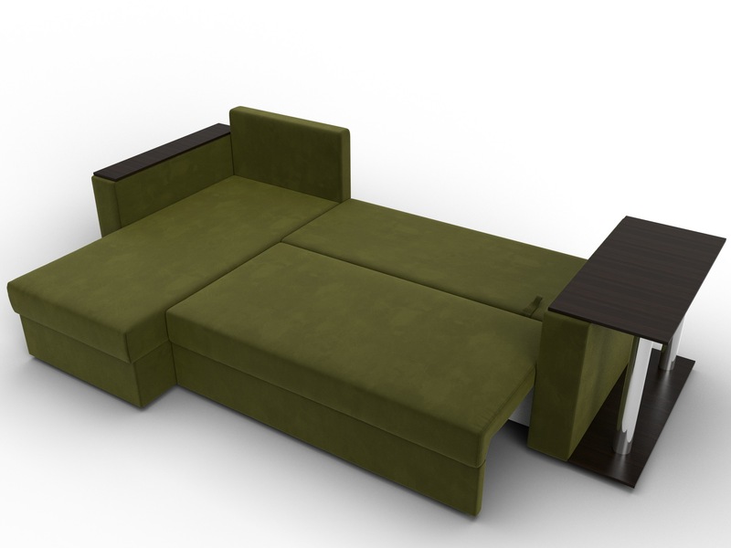 Диван угловой Атланта со столом левый угол, Микровельвет, Зеленый