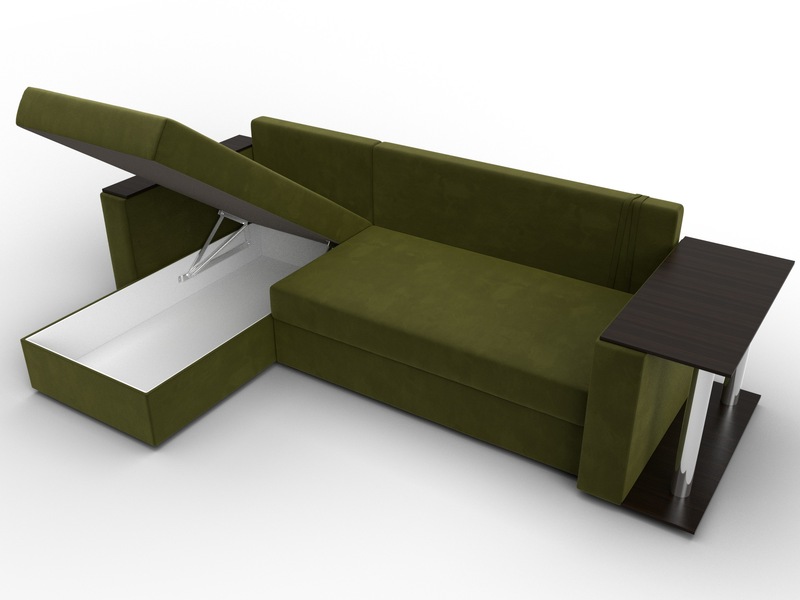 Диван угловой Атланта со столом левый угол, Микровельвет, Зеленый