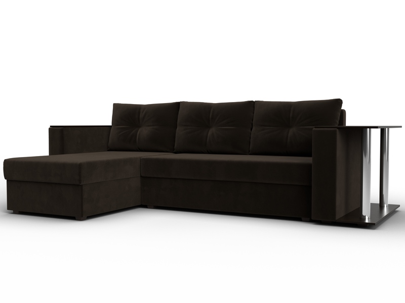 Диван угловой Атланта со столом левый угол, Микровельвет, Коричневый