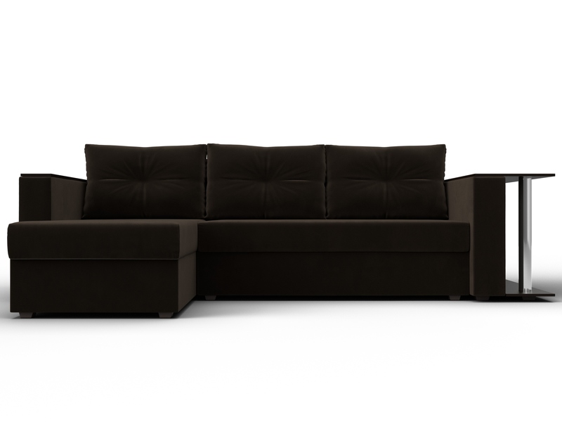 Диван угловой Атланта со столом левый угол, Микровельвет, Коричневый