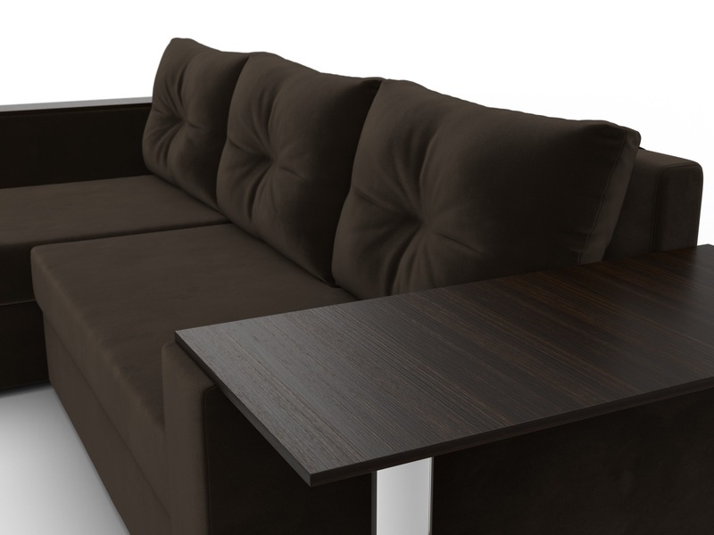 Диван угловой Атланта со столом левый угол, Микровельвет, Коричневый