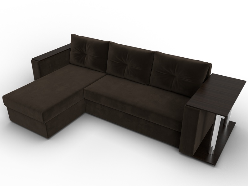 Диван угловой Атланта со столом левый угол, Микровельвет, Коричневый