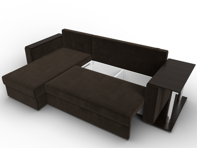 Диван угловой Атланта со столом левый угол, Микровельвет, Коричневый