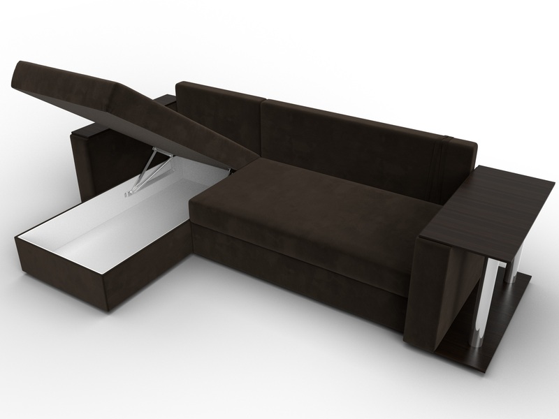 Диван угловой Атланта со столом левый угол, Микровельвет, Коричневый