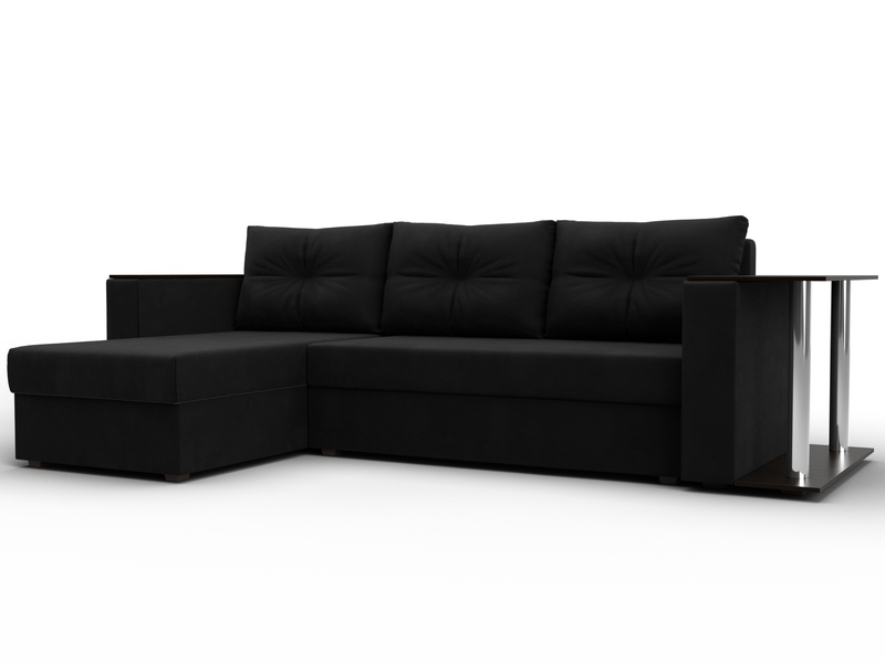 Диван угловой Атланта со столом левый угол, Микровельвет, Черный