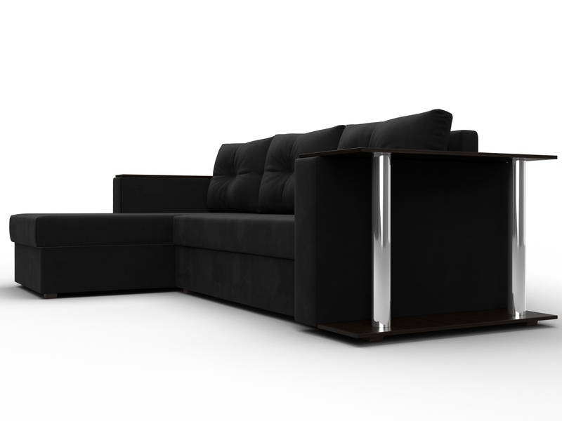 Диван угловой Атланта со столом левый угол, Микровельвет, Черный