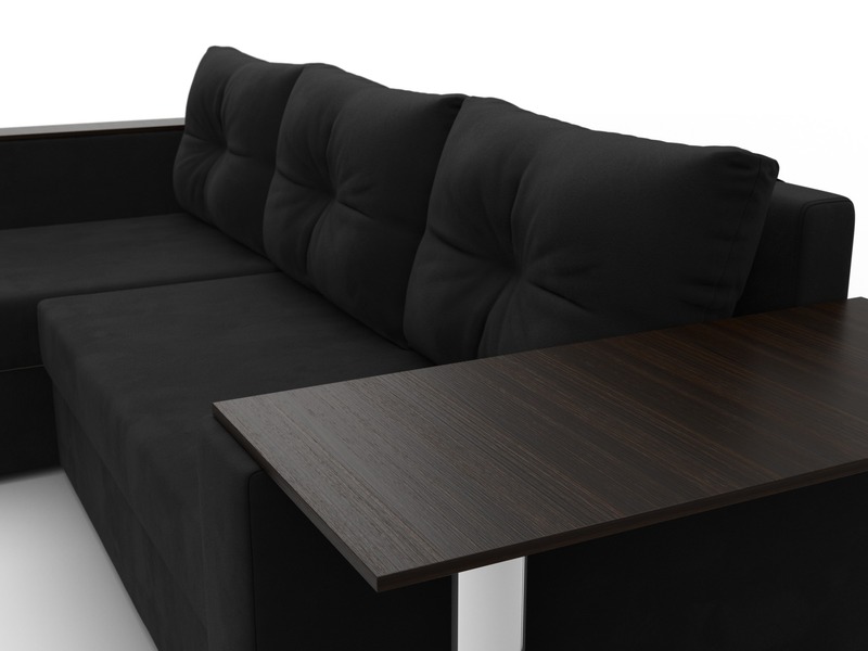 Диван угловой Атланта со столом левый угол, Микровельвет, Черный