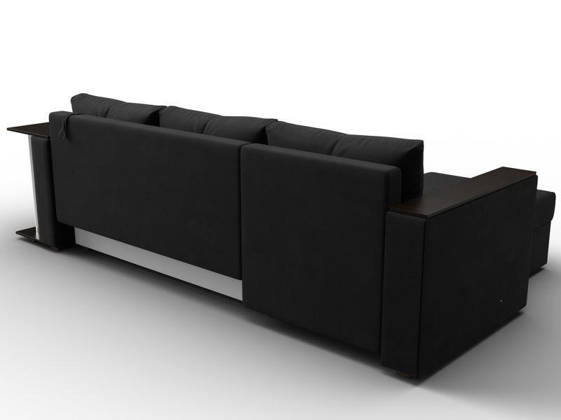 Диван угловой Атланта со столом левый угол, Микровельвет, Черный