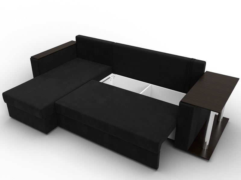Диван угловой Атланта со столом левый угол, Микровельвет, Черный