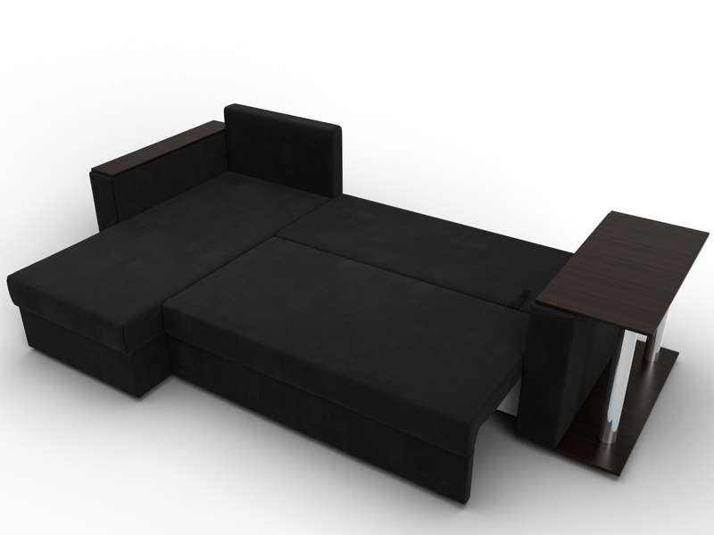 Диван угловой Атланта со столом левый угол, Микровельвет, Черный