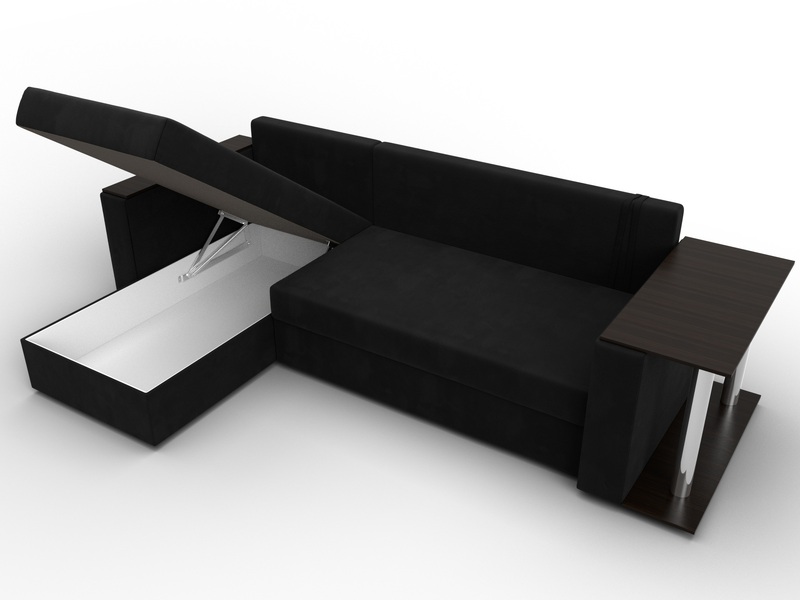 Диван угловой Атланта со столом левый угол, Микровельвет, Черный