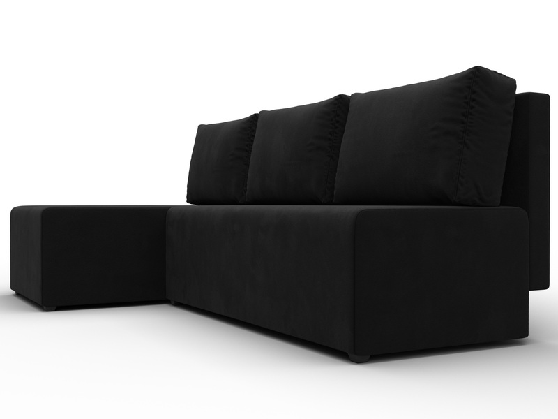 Диван угловой Поло левый угол, Микровельвет, Черный