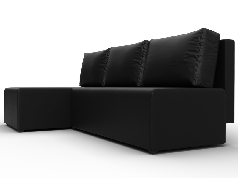 Диван угловой Поло левый угол, Экокожа, Черный