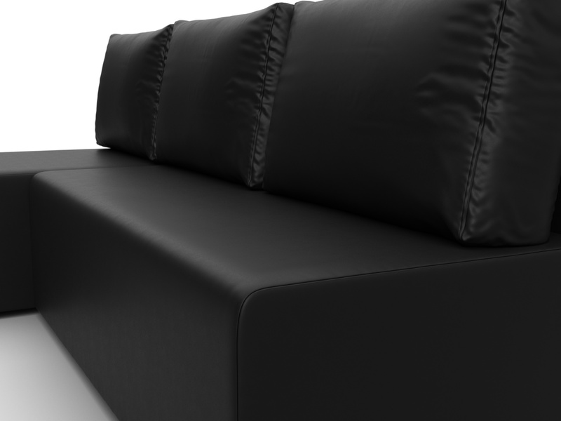 Диван угловой Поло левый угол, Экокожа, Черный