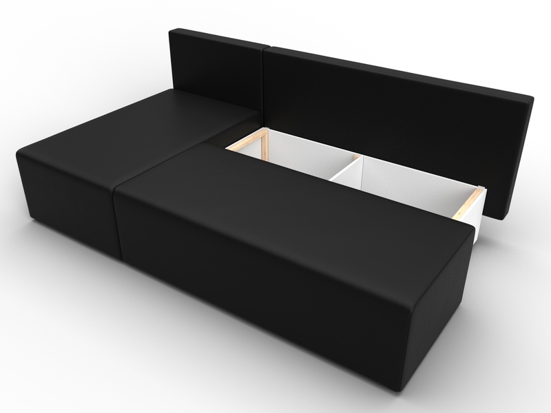 Диван угловой Поло левый угол, Экокожа, Черный