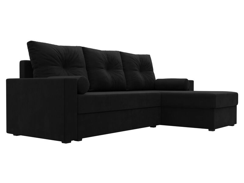 Диван угловой Верона Лайт правый угол, Микровельвет, Черный