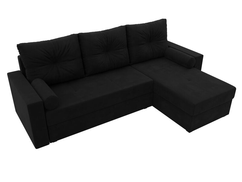 Диван угловой Верона Лайт правый угол, Микровельвет, Черный