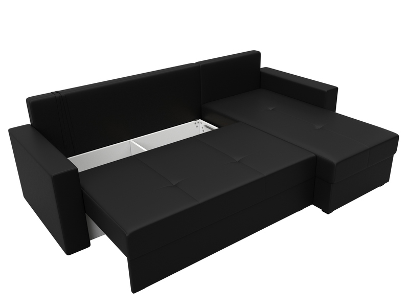 Диван угловой Верона Лайт правый угол, Экокожа, Черный