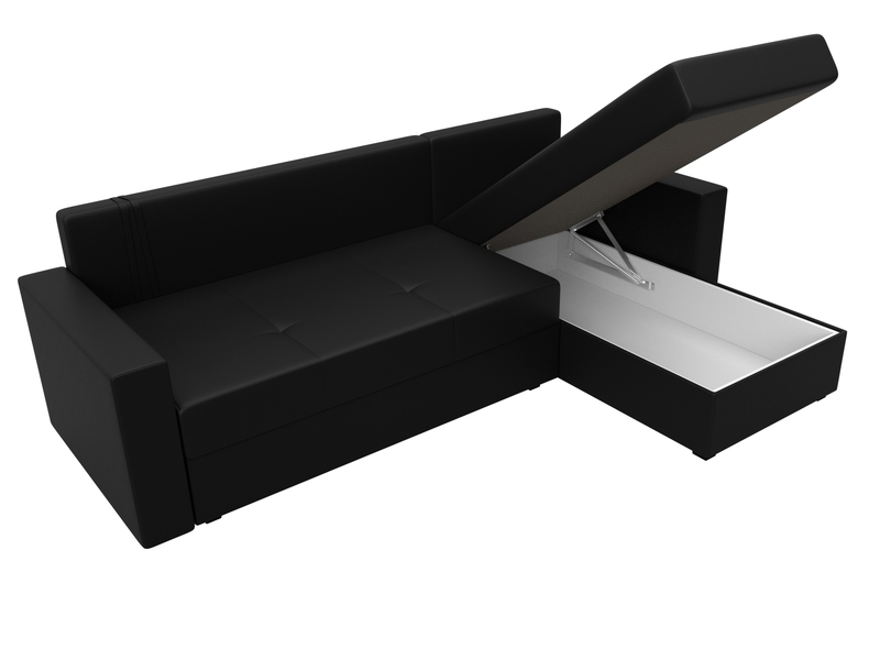 Диван угловой Верона Лайт правый угол, Экокожа, Черный