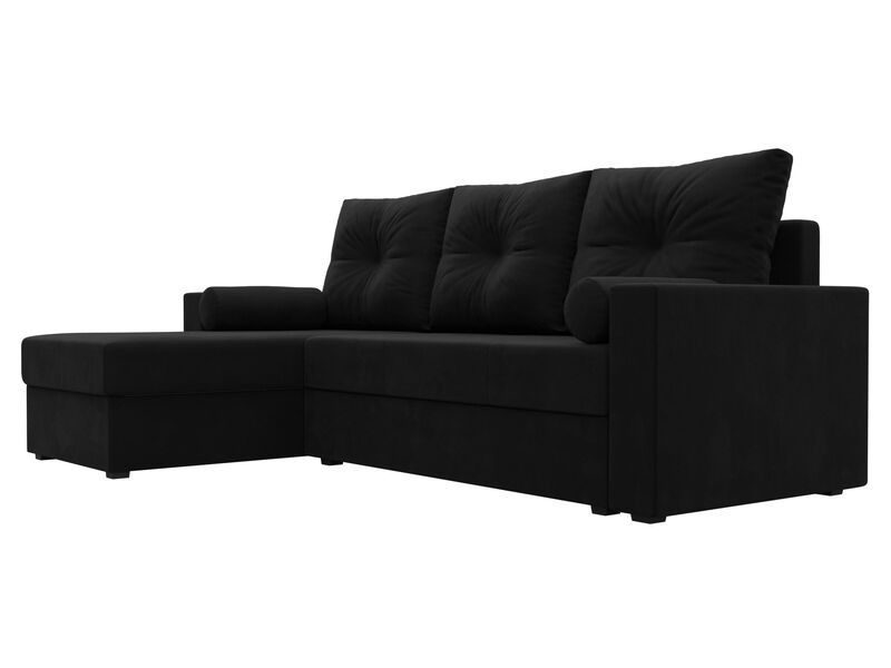 Диван угловой Верона Лайт левый угол, Микровельвет, Черный