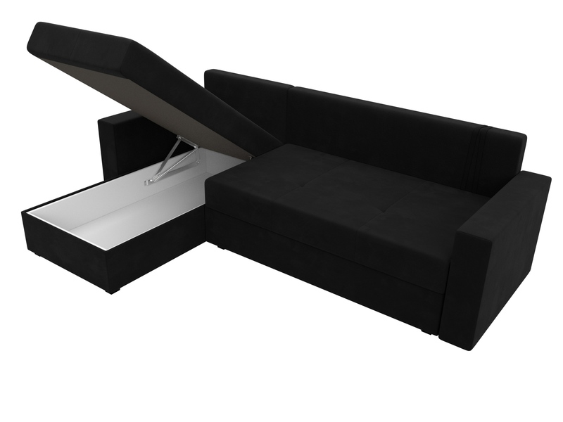 Диван угловой Верона Лайт левый угол, Микровельвет, Черный