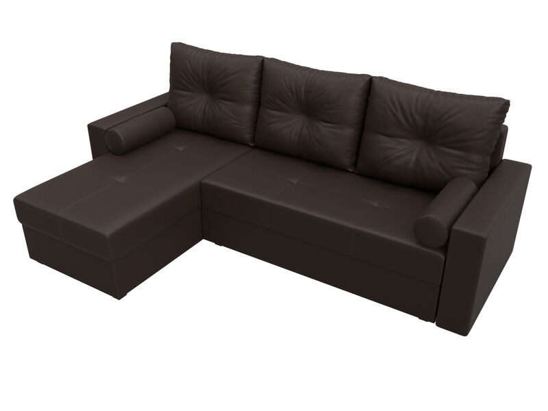 Диван угловой Верона Лайт левый угол, Экокожа, Коричневый