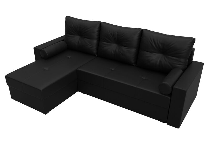Диван угловой Верона Лайт левый угол, Экокожа, Черный