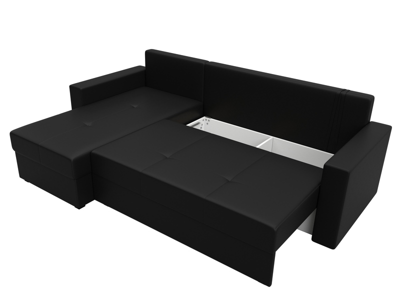 Диван угловой Верона Лайт левый угол, Экокожа, Черный