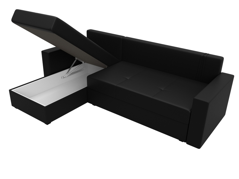 Диван угловой Верона Лайт левый угол, Экокожа, Черный