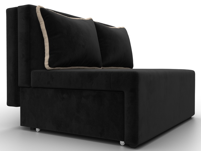 Диван прямой Лагуна, Велюр, Seven 35 черный;Seven 729 бежевый