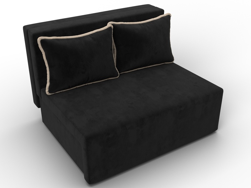 Диван прямой Лагуна, Велюр, Seven 35 черный;Seven 729 бежевый