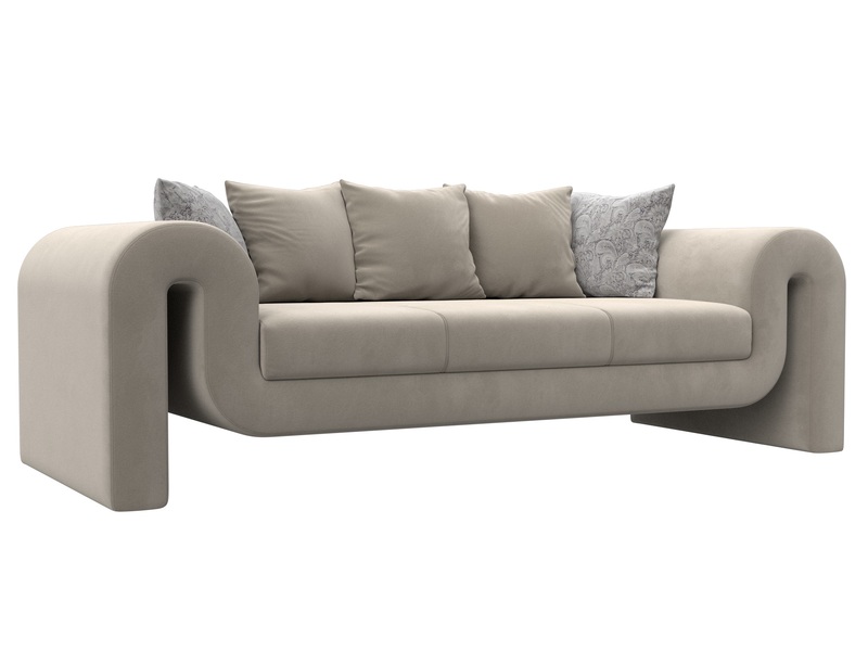 Диван прямой Волна, Микровельвет;Велюр, бежевый;серый