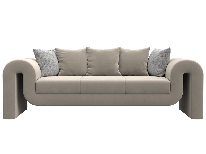 Диван прямой Волна, Микровельвет;Велюр, бежевый;серый