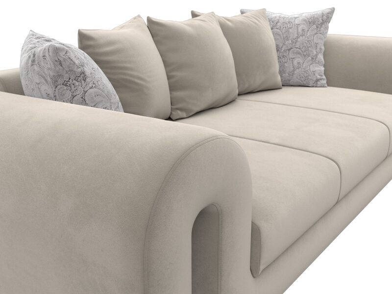 Диван прямой Волна, Микровельвет;Велюр, бежевый;серый