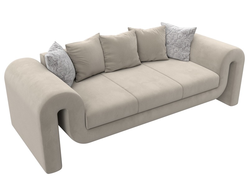 Диван прямой Волна, Микровельвет;Велюр, бежевый;серый