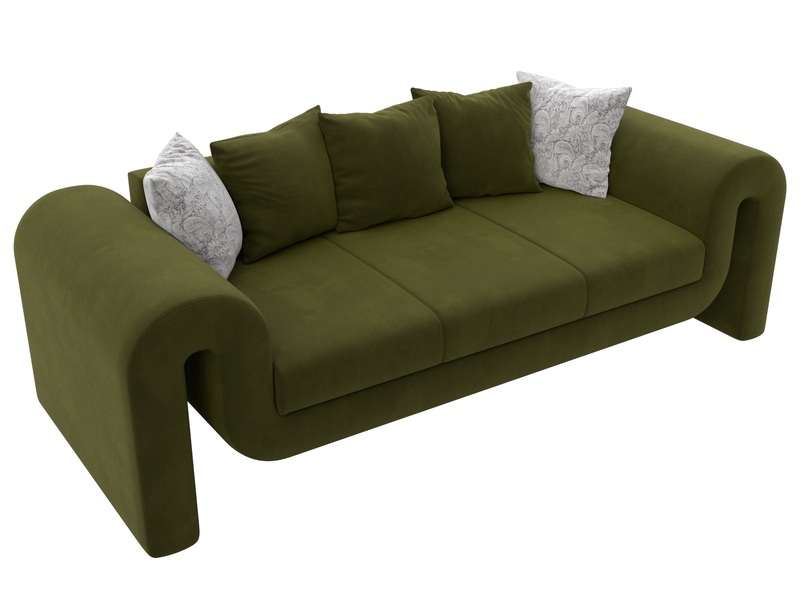 Диван прямой Волна, Микровельвет;Велюр, Зеленый;Серый