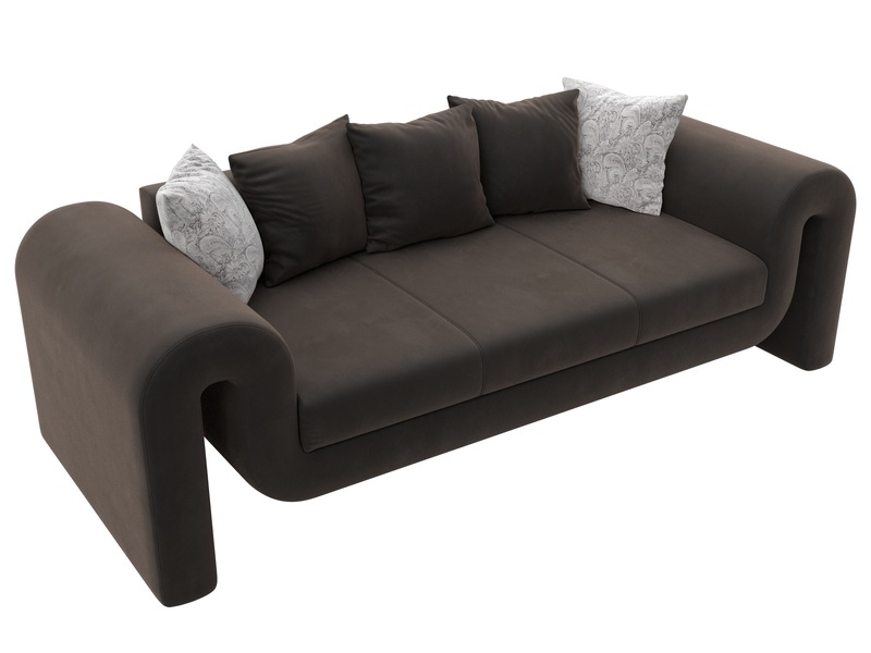 Диван прямой Волна, Велюр, Seven 727 коричневый;Seven 17 серый