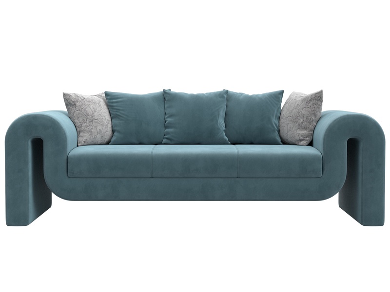 Диван прямой Волна, Велюр, Seven 113 бирюзовый;Seven 17 серый